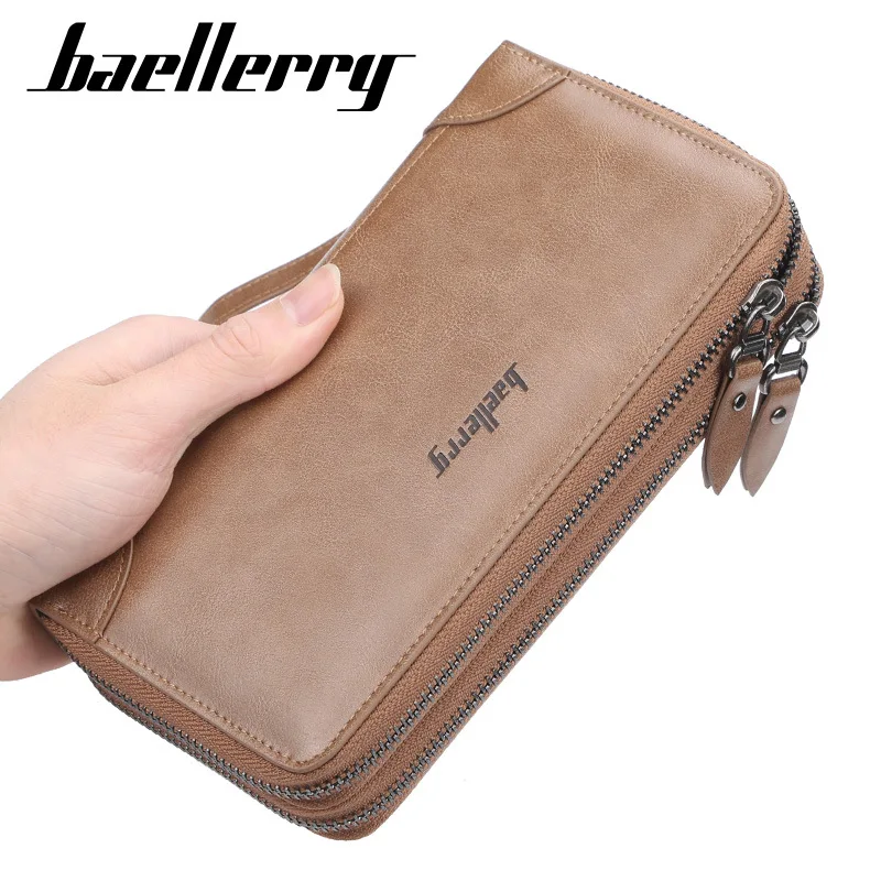 Men's Long Wallet Business Casual Dual Zip Handbag Large Capacity Multi Card Holder
