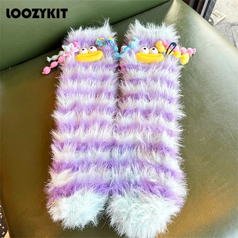

Creative Cartoon Thick Fleece Socks Autumn Winter Home Thermal Plush Floor Socks Middle Tube Socks Fluffy Stockings For Women