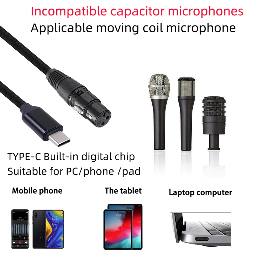USB C Ÿ-XLR , C Ÿ -3  XLR  ũ ̺ ڵ Ŀ, ǻ   ̺ 