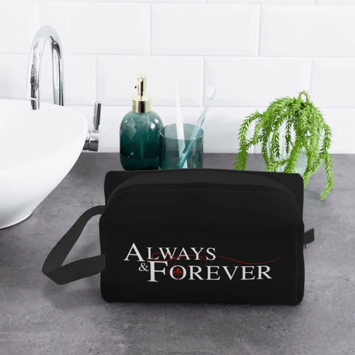 Custom Always And Forever Makeup Bag for Women Travel Cosmetic Organizer Fashion The Vampire Diaries Storage Toiletry Bags 6
