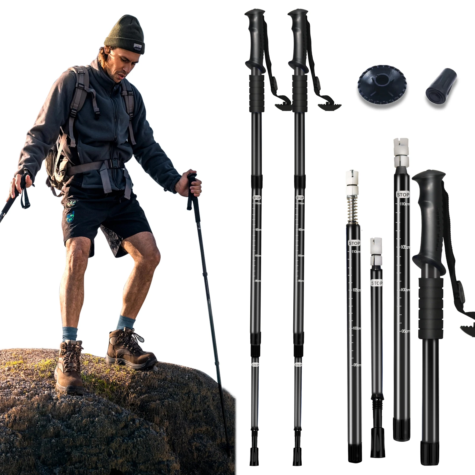 Aluminium Alloy Teleskopic Stick Hiking Poles Trekking Walking Stick Ultralight  Adjustable No Slip Absorber Walking Cane 2