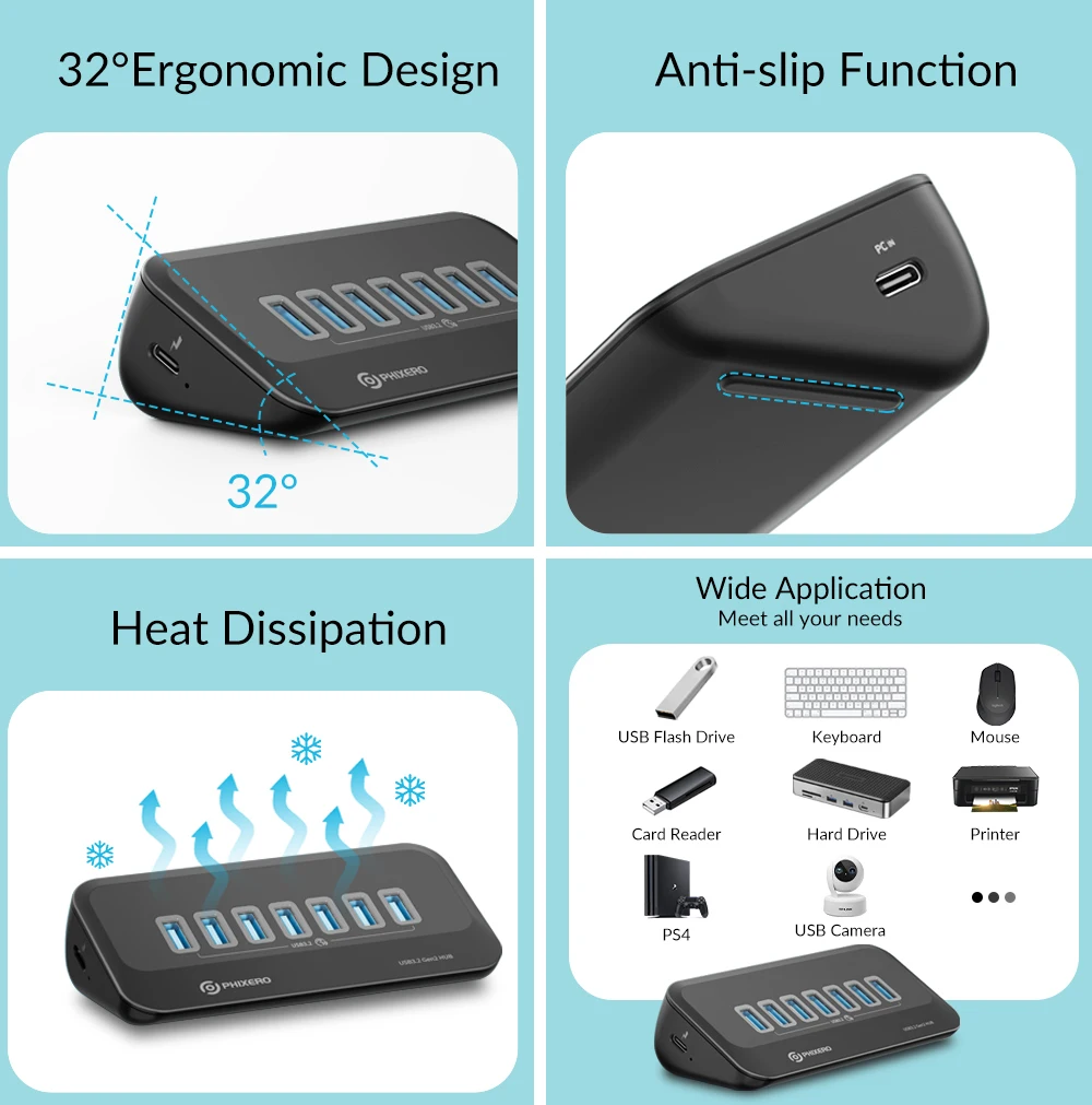 Phixero-multi Portas Docking Station Hub tipo c Splitter Adaptador Tomada Vários Otg 3.0 com Leitor de Cartão sd para Laptop pc Usb 3.2 - Imagem 4