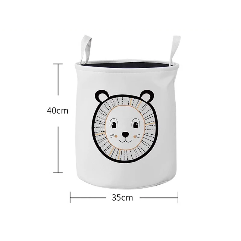 Round Laundry Hamper Fabric Cartoon Lion Rabbit Elephant Bear Storage Basket for Kids Home Bedroom Nursery Clothes Toy Container 5