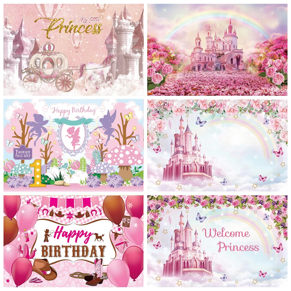 Princess Birthday Party Backdrop For Photography Castle Unicorn Carriage  Glitter Stars Customized Baby Portrait Photo Background - Backgrounds -  AliExpress