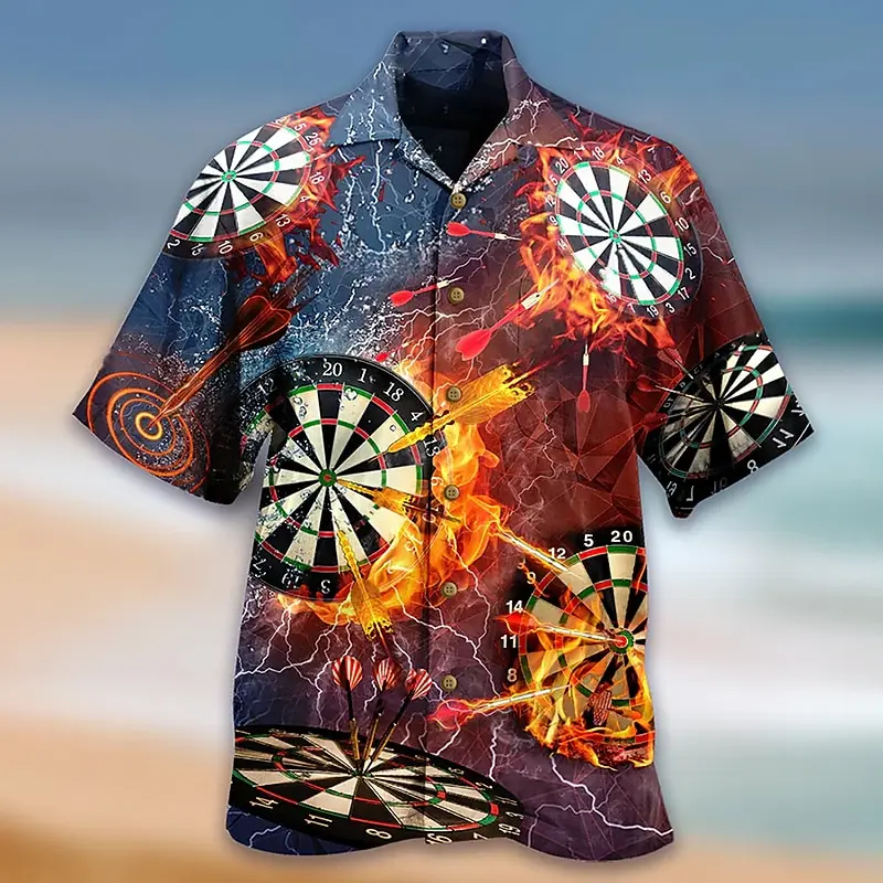 Casual Short Sleeved Shirt Short Sleeved Shirt Hawaiian Shirt Hawaii Men's Shirt 3D Dart Club Print Short Sleeve Cuban Shirt Vacation Party Wear Vintage Streetwear Casual Clothing