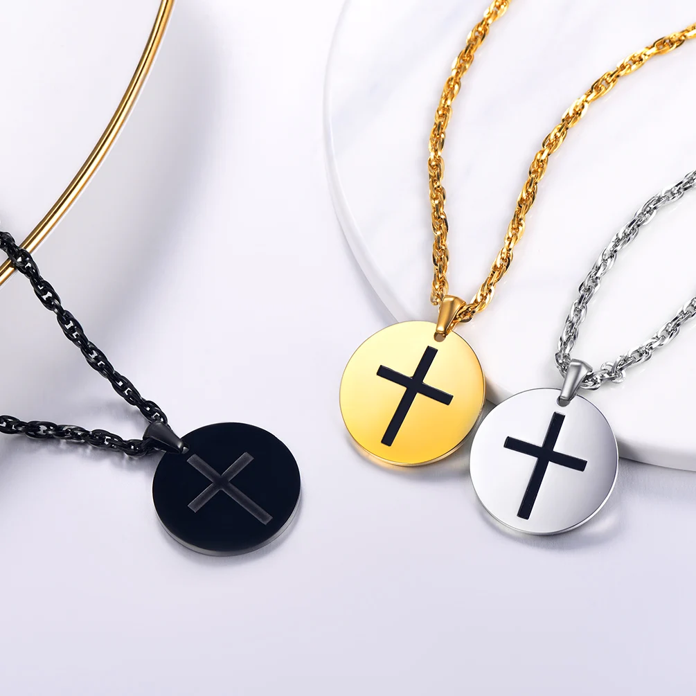 PROSTEEL Christmas Graduation Gift for Men Women Coin Necklace Cross Inspirational Pendant Black/Gold/Silver Tones PSP3409