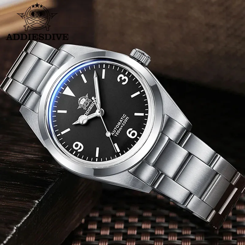 

ADDIESDIVE AD2023 36mm Automatic Watch PT5000 Sapphire Crystal Mechanical Business Watches 10Bar Waterproof Luminous Male Clock