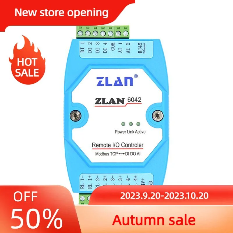 ZLAN6042 Network Remote Ethernet RJ45 Port IO Controller Modbus TCP/RTU 4 Channels A/D Acquisition I/O Module 4di 2do modbus rtu industrial grade serial port i o networking module ma02 axcx4020 rs232 rs232 data acquisition and monitoring