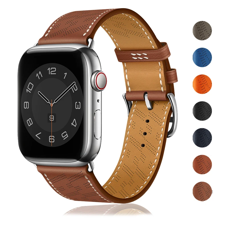 

Genuine Leather Strap For Apple Watch Band 45mm 44mm 49mm 41mm 40mm 42mm 38mm correa Bracelet iWatch series Ultra 3 5 6 SE 7 8 2