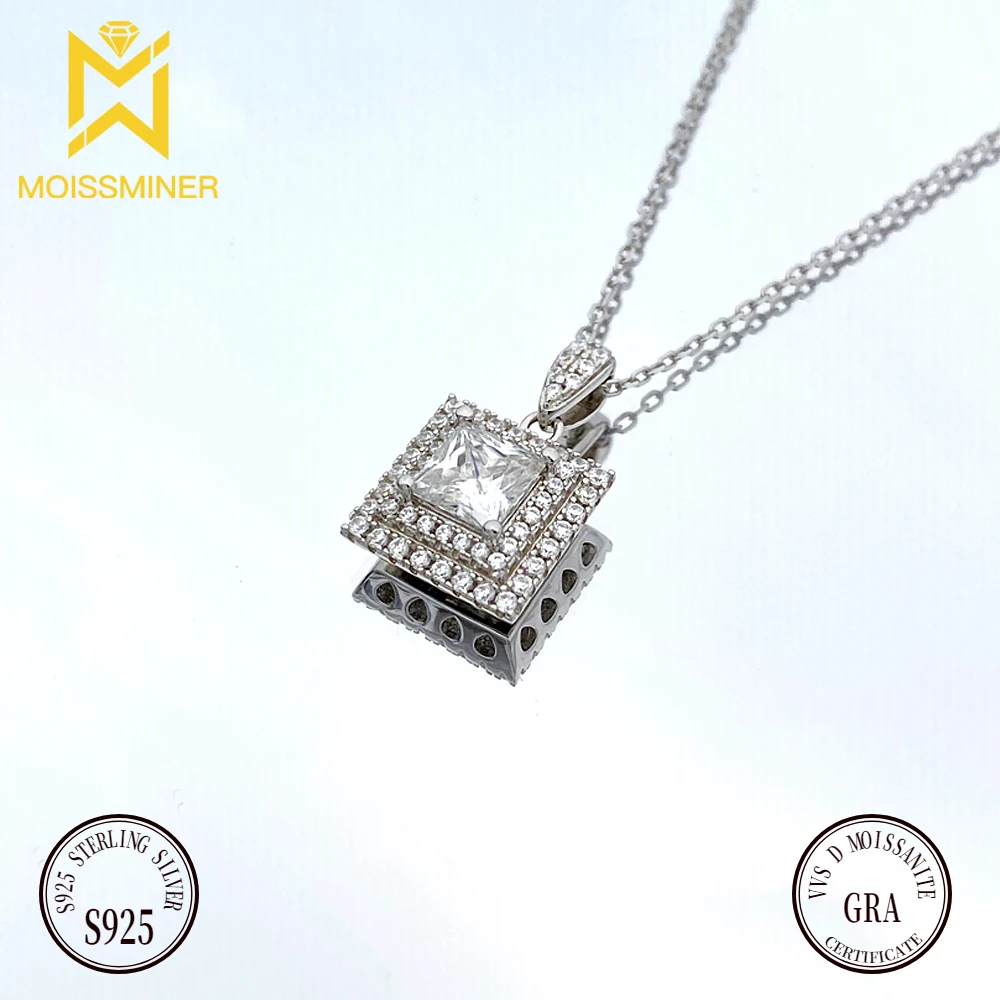 New In Square Moissanite Pendant Necklaces For Women S925 Silver Real Diamond Necklace Jewelry Pass Tester With GRA Free Ship 10pcs rocker switch for ship type switch 4 pin 2 speed square th3 hole 26 26 15a