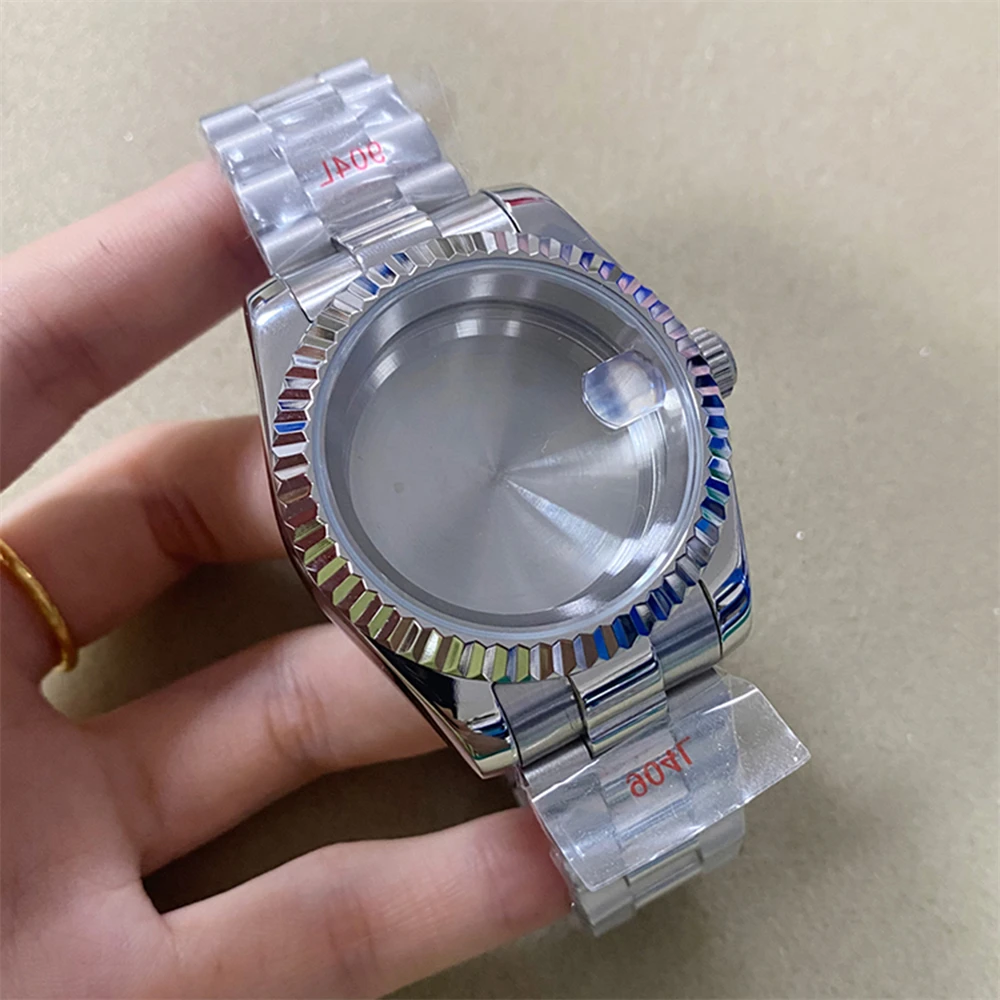 

36/39MM Steel Oyster Watch Case + Strap Kits Magnifying Sapphire Glass Incline/Fluted Bezel For NH35/ NH36/ 4R Movement