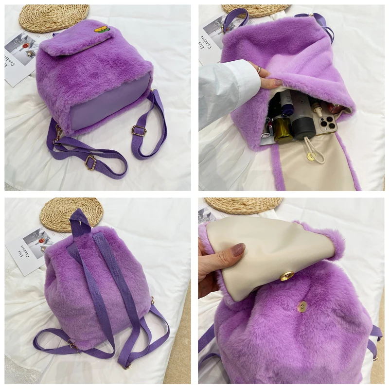 Y2K Fluffy Backpacks For Women 2023 Winter Shoulders Bag Fur Knapsack Soft Packbag Furry Rucksack Student Mochila Plush Book Bag