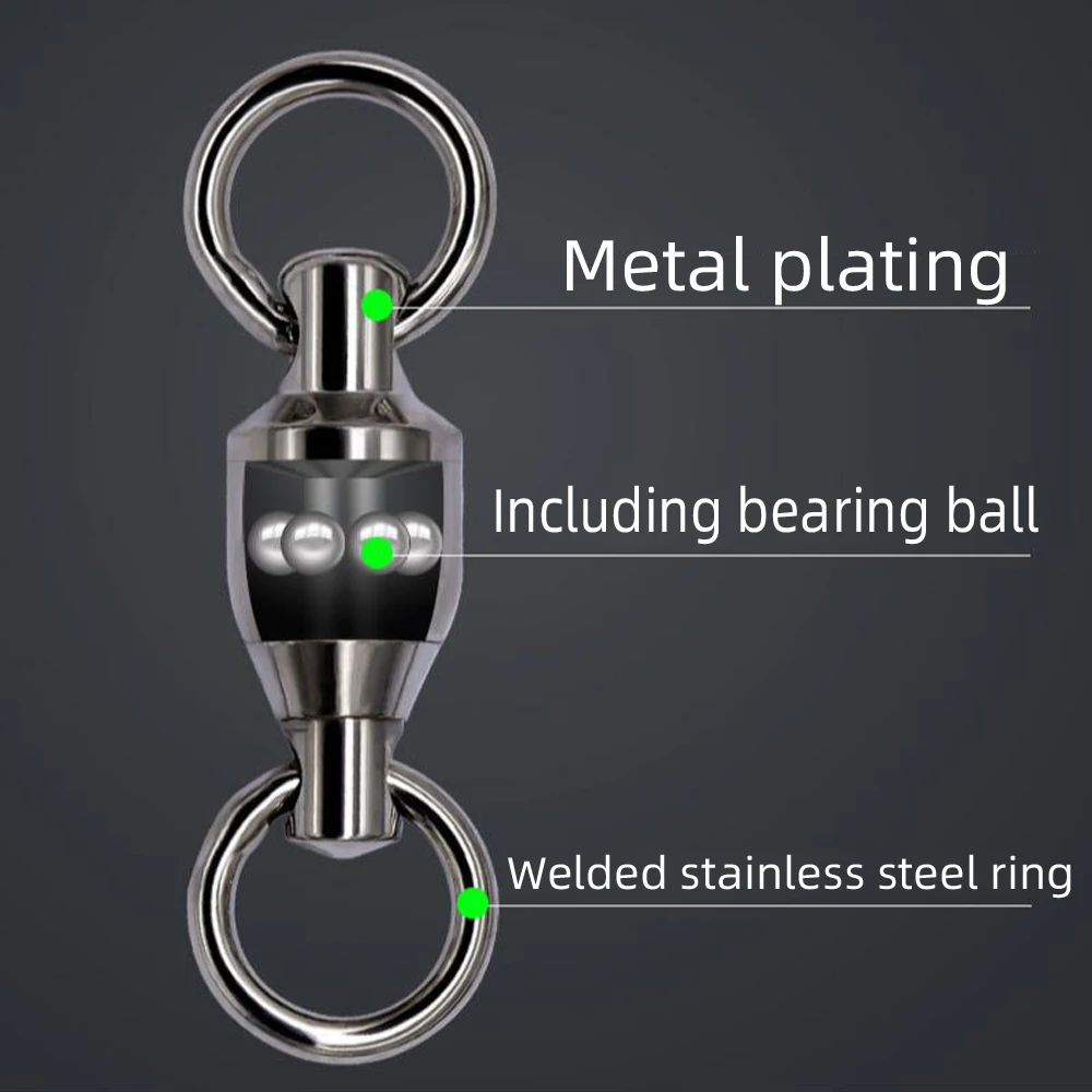 DNDYUJU 10X Fishing Bearing Rolling Swivels Stainless Steel Oval Split Rings Hooked Snap Fishing Lure Connector Accessories