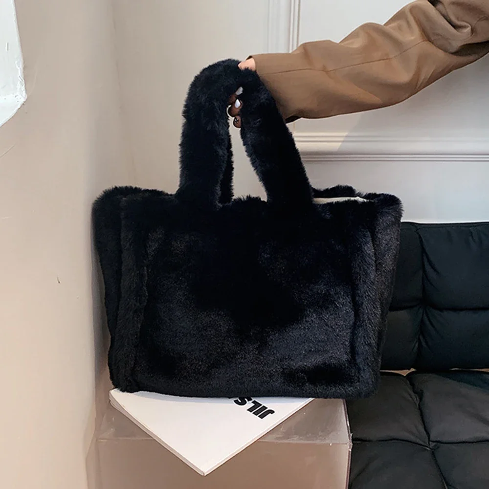 

Large Plush Tote Faux Fur Shoulder Bag Winter Fluffy Handbags Warm Soft Crossbody Bags for Women Shopper Purses