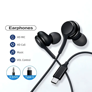 Auricolari Cablati Tipo C per Samsung Galaxy S24 S23 S22 S21 Ultra Plus Fe, Cuffie con Jack da 3,5mm per A54 A34 A53, Accessori per Telefoni