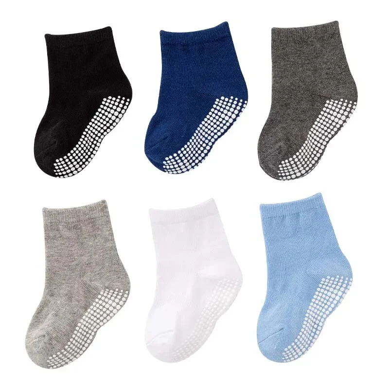 6 Pairs/Lot Spring Autumn Kids Anti-slip Socks Solid Color Soft Breathable Cotton Babys Boat Socks Boys GirlsTrampoline