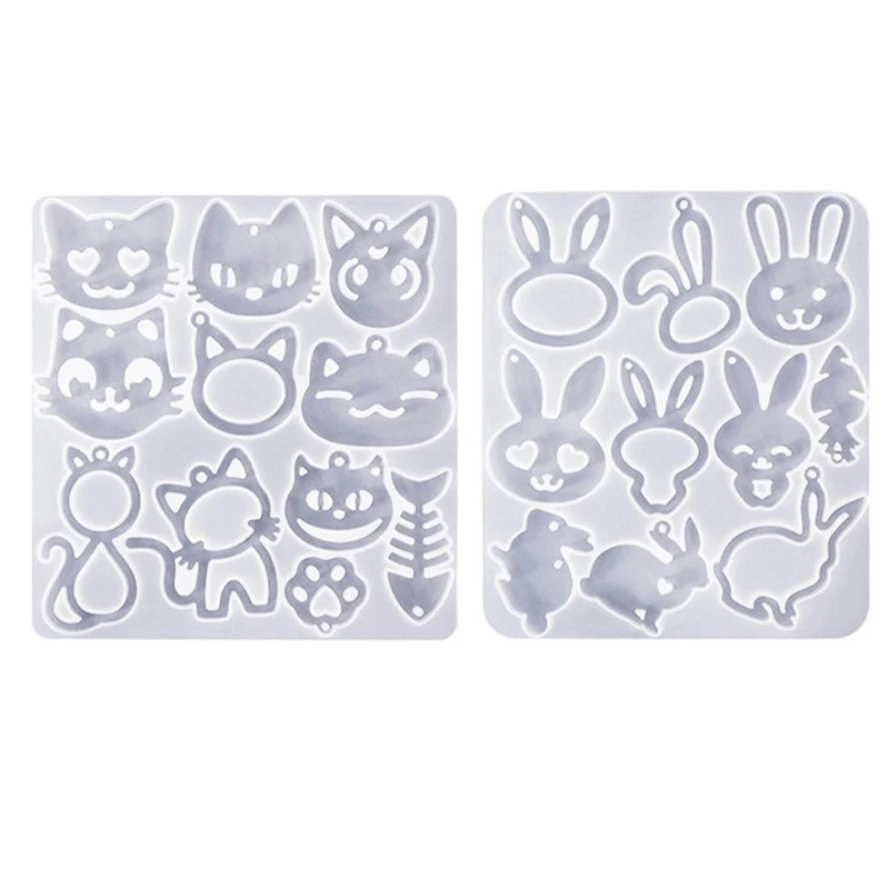 Jewelry Pendant Making Molds Flexible DIY Crystal Silicone Mold for Handmade Crystal Cat and Rabbit Pendant