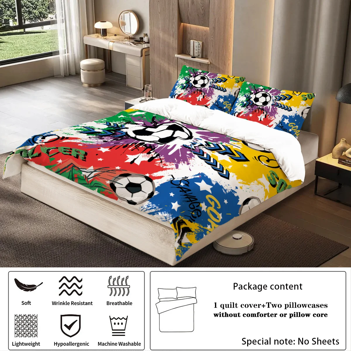 Colorful Football Duvet Cover Set – 3-Piece Fun Bedding for Double, Queen, King 3