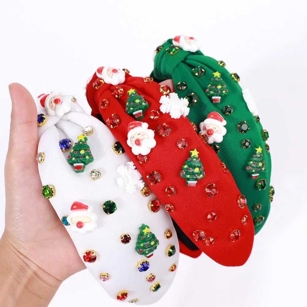 Colorful Christmas Headband Cute Women Headband with Mini Christmas Tree Rhinestones Festive Hair Accessory for Parties