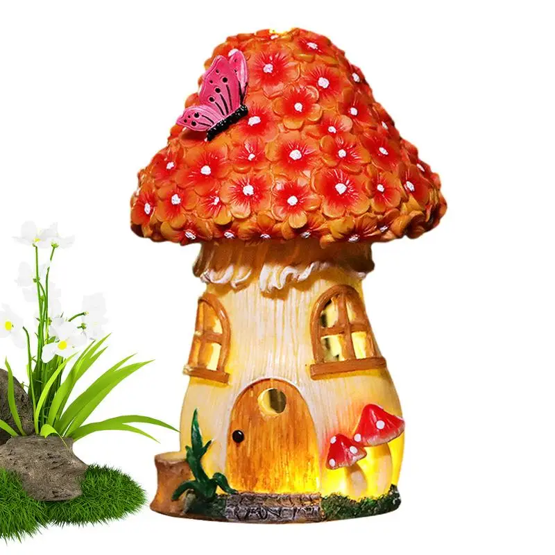 

Solar Outdoor Courtyard Night Light Mushroom House Lantern Ornaments Creative Garden Decoration Resin Crafts For Yard Patio