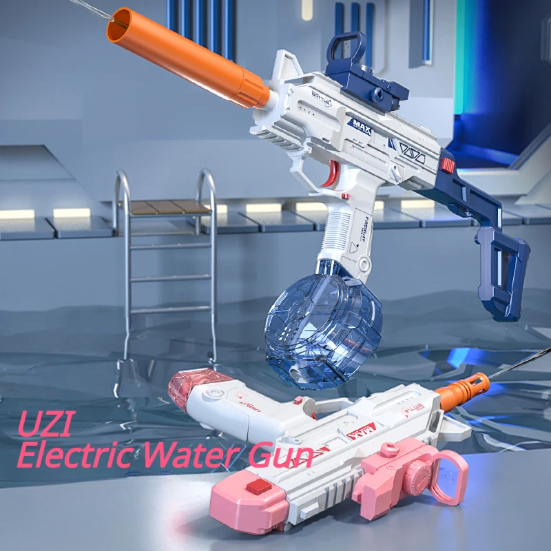 Uzi Electric Water Gun Continuous Firing Summer Pool Toys Gun with Sights Silencer Outdoor Fun Cs Game Prop For Kids 2