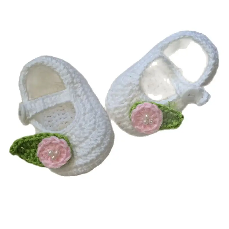 QYFLYXUEQYFLYXUE- Crochet Baby shoes Summer baby newborn infant shoes Green and white knit crochet photo prop