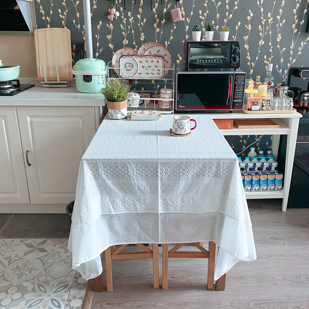 White Flower Embroidery Tablecloth, Double Layered Lace, Cotton Map for Desk Cover, Pendant Tea Table Pad, Meal Cloth, Fashion - Image 6