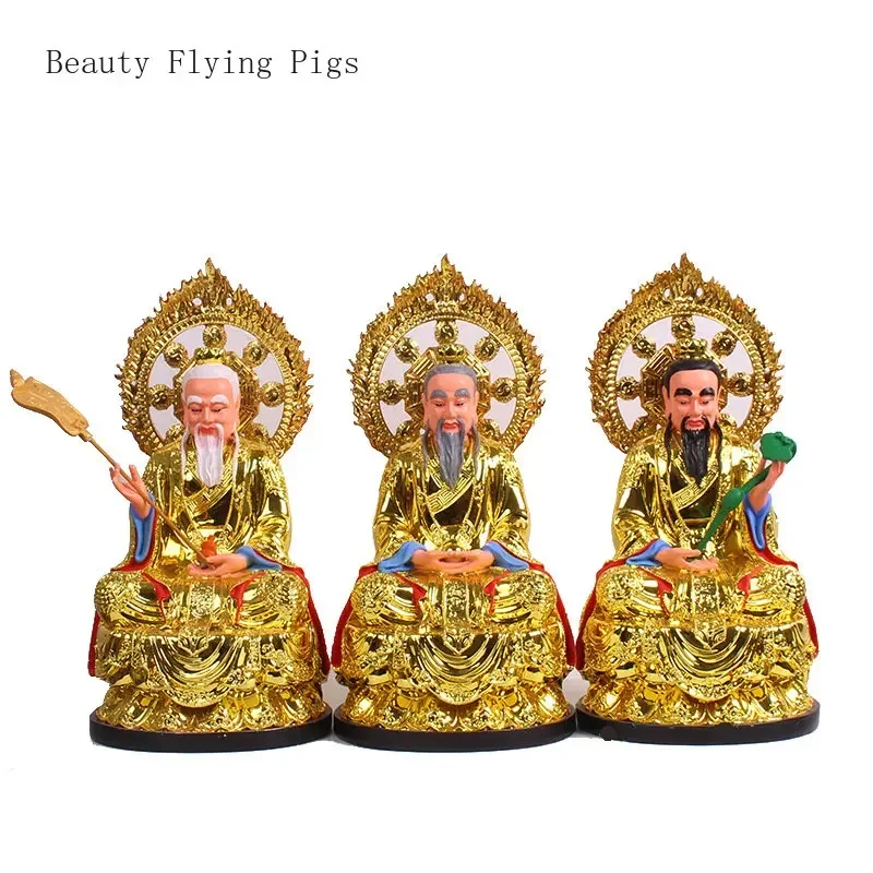 

1 шт., 12-дюймовая полимерная позолоченная Статуэтка Sanqing deity для домашнего декора, статуэтка фэн-шуй