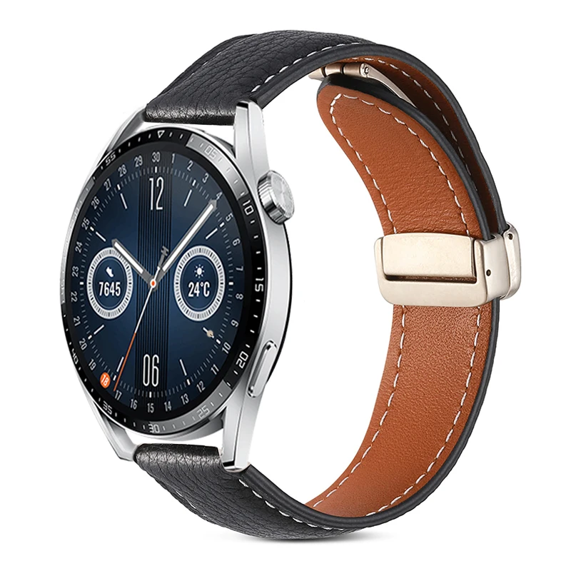 Premium 22mm Leather Loop Band with Magnetic Buckle - Elegant Strap Bracelet