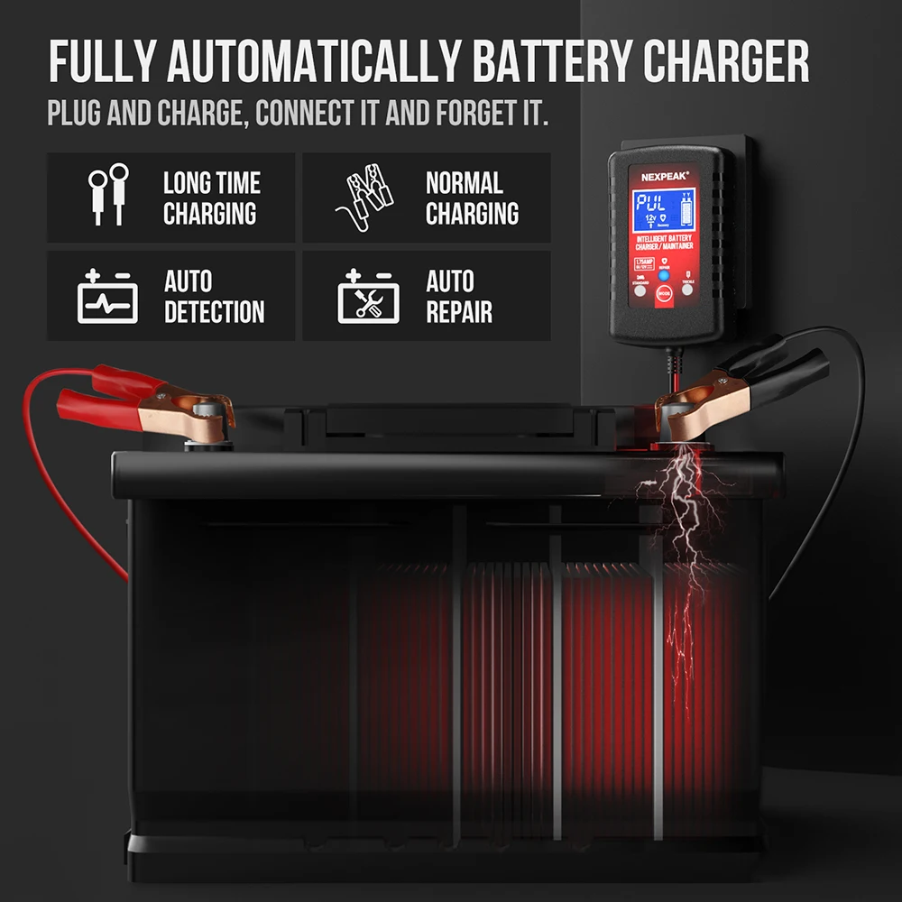 12 Volt Battery Charger 750mA Automatic Battery Maintainer Trickle Battery Charger For Automotive Car Motorcycle Lawn Mower Boat ATV Sealed Lead Acid