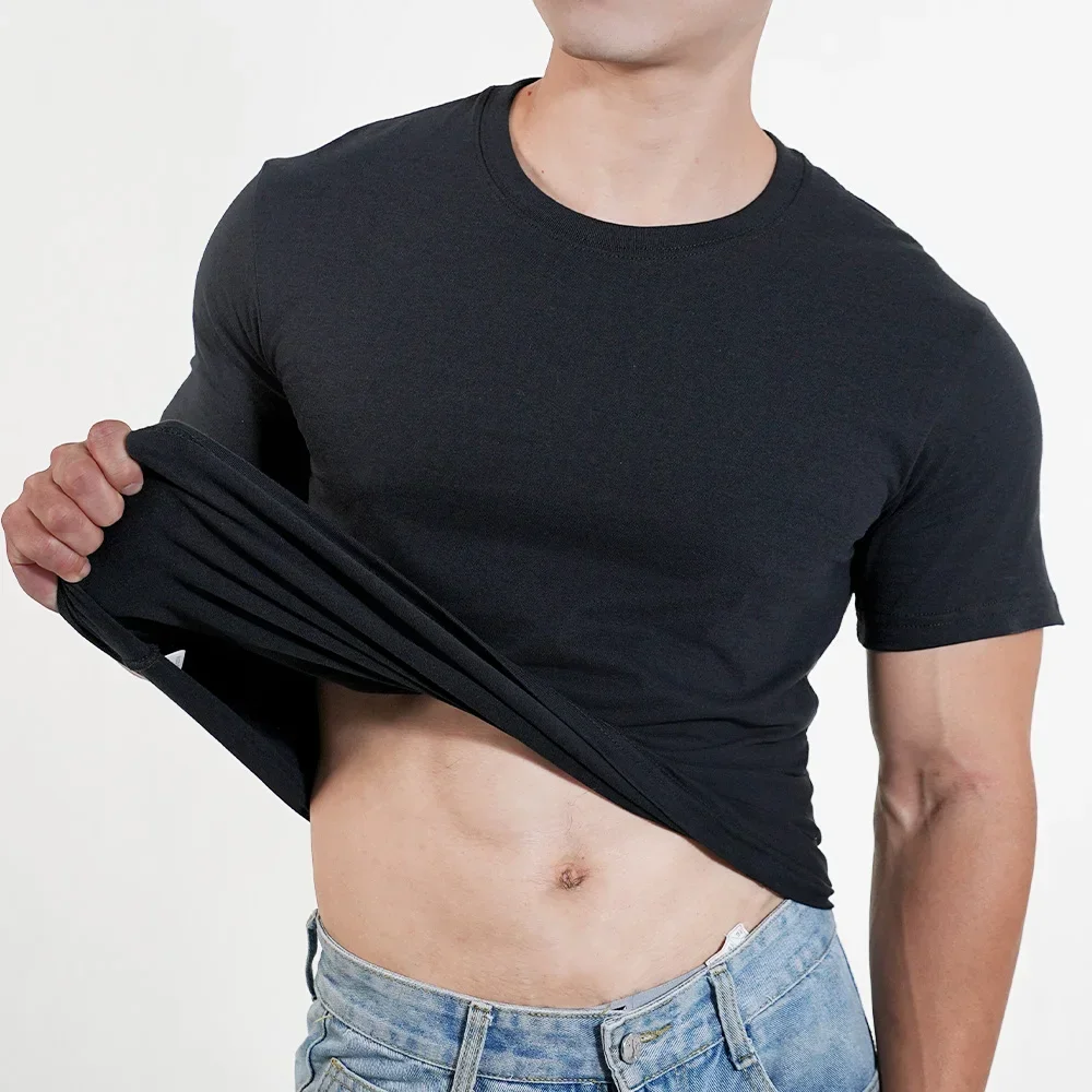 1pc Mens T Shirt Short Sleeve Cotton Plain Tops Tees Fitness Muscle Joggers Bodybuilding Tshirt Male Gym Clothes Slim Fit Shirt 3