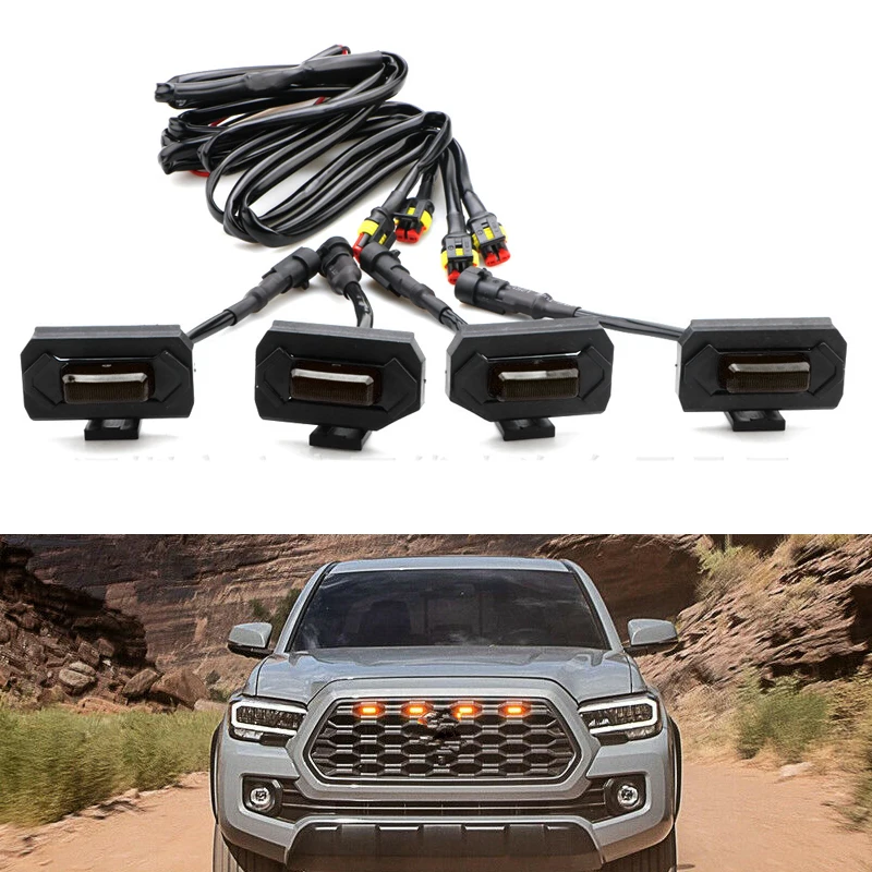 

4pcs/Set Car Front Smoked Lens Amber LED Grille Lights Lamp Kit Plastic Fit for Toyota Tacoma Pro 2020-2021