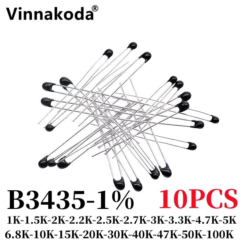 10PCS NTC Thermistor Thermal Resistor MF52 NTC-MF52AT 1K 2.7K 3K 5K 10K 15K 20K 40K 50K 100K   B3435 1%