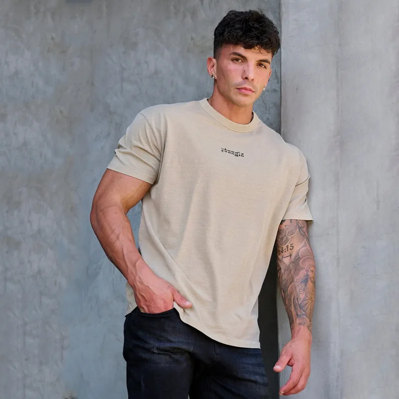 

Summer new men's oversized T-shirt muscle exercise fitness cotton round neck short sleeve gym running basketball training