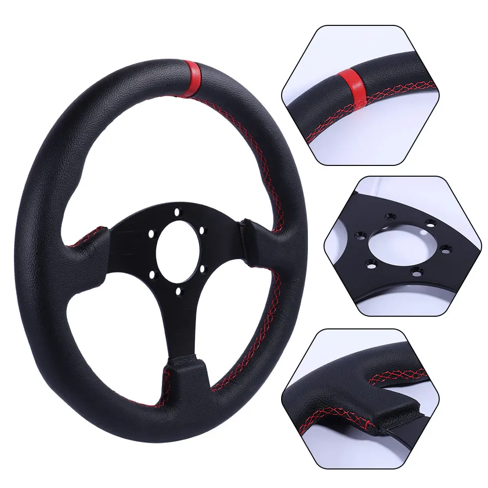 

330mm/13Inch Flat Steering Wheel Leather Racing Drift Pc Game Steering Wheel Universal Aluminum Frame 70PCD