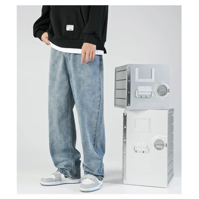 Men's 2023 Spring and Autumn New Washed Jeans Japanese Simple Solid Color Straight Sleeve Casual Loose Wide Leg Pants L0001 spring and autumn new ladies ice silk light wide leg trousers girl solid color high waist loose wild straight casual pants