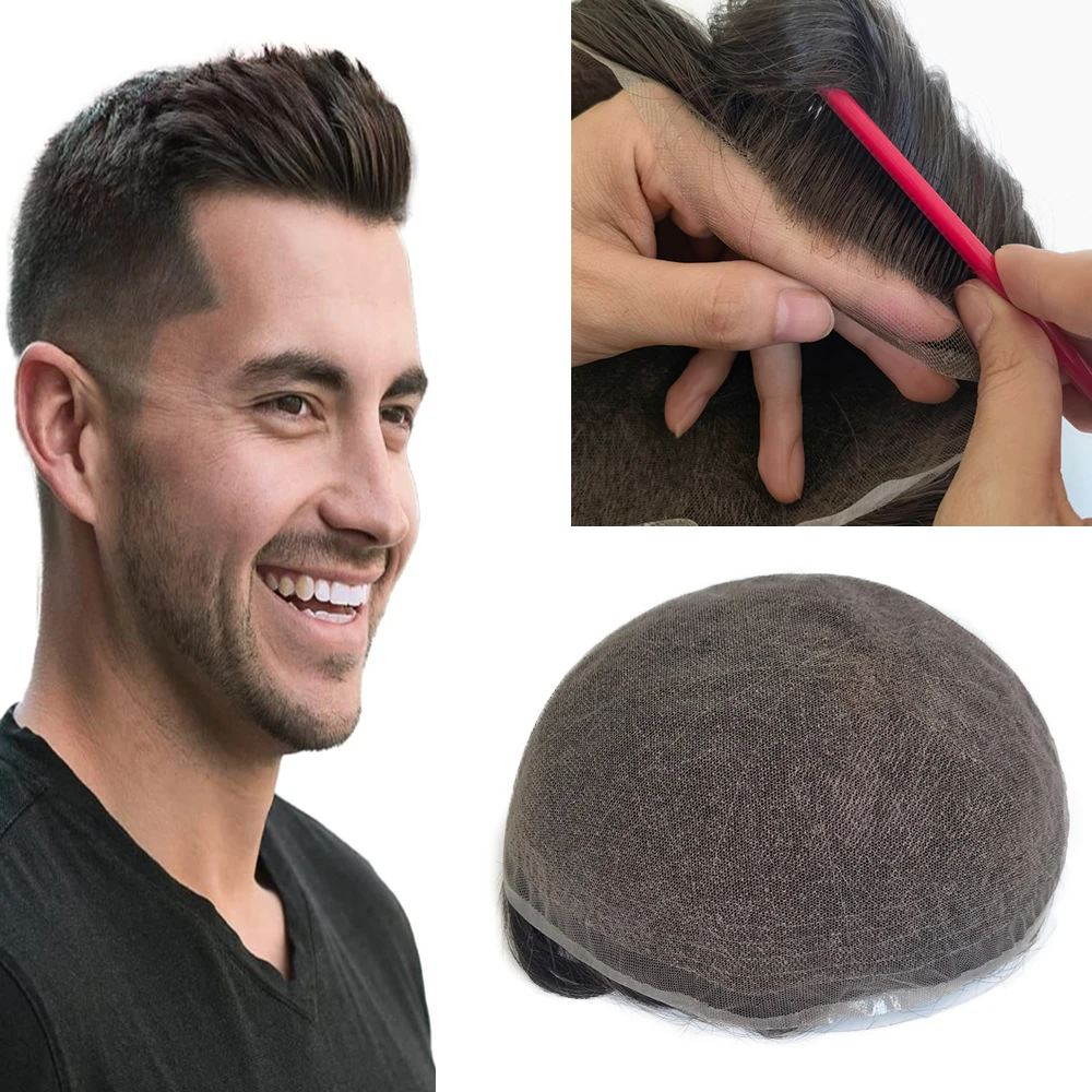 Bleach Knots Full Swiss Lace Brazilian Human Remy Hair Men Toupee With