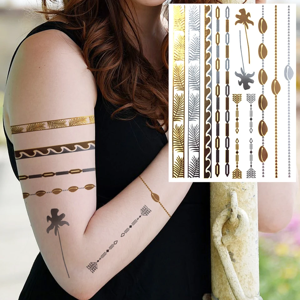 Pulseira Linha Indiana Tatuagens Temporárias para Mulheres, Flor  Realística, Flecha da Videira, Tatuagem Falsa, Braço Dourado, Adesivo  Lavável, Adulto - AliExpress, image size:960x960