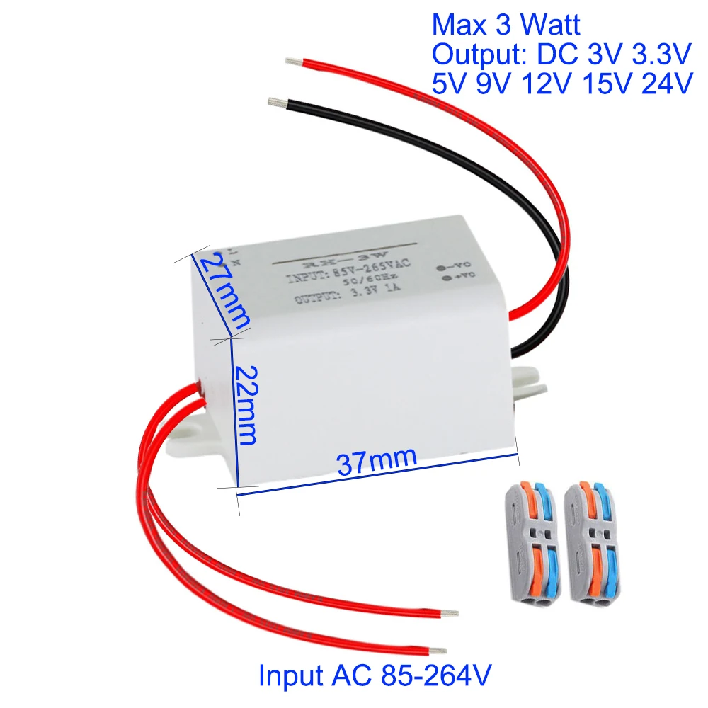 AC-DC 전원 공급 장치 모듈 AC110V 220V 230V  DC 3V 5V 9V 12V 15V 24V 미니 벅 컨버터 3W Led 절연 전압 안정화
