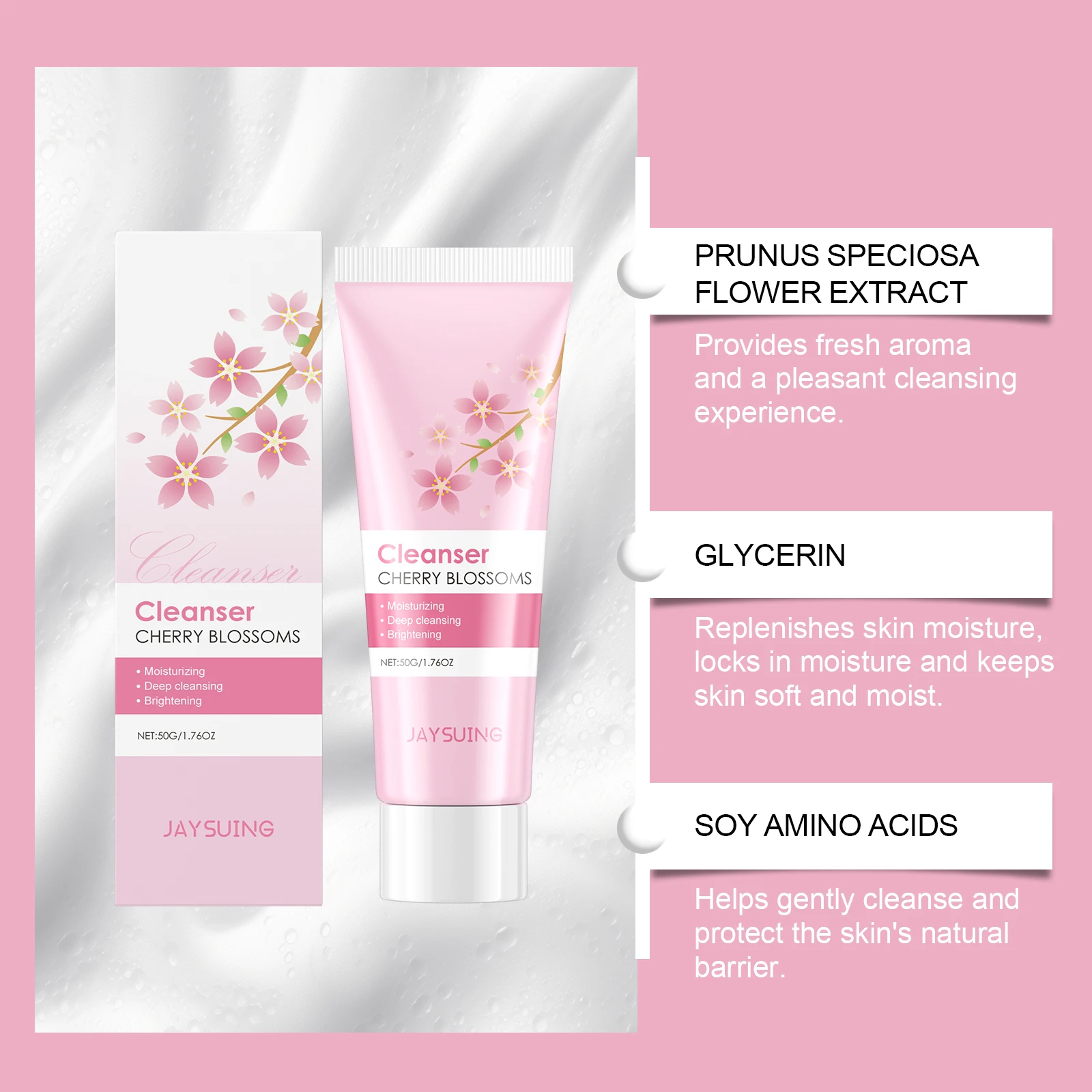 Cherry Blossom Facial Cleanser Deep Cleansing Oil Control Moisturizing Non Tightness Hydrating Facial Cleanser Suitable All Skin 3
