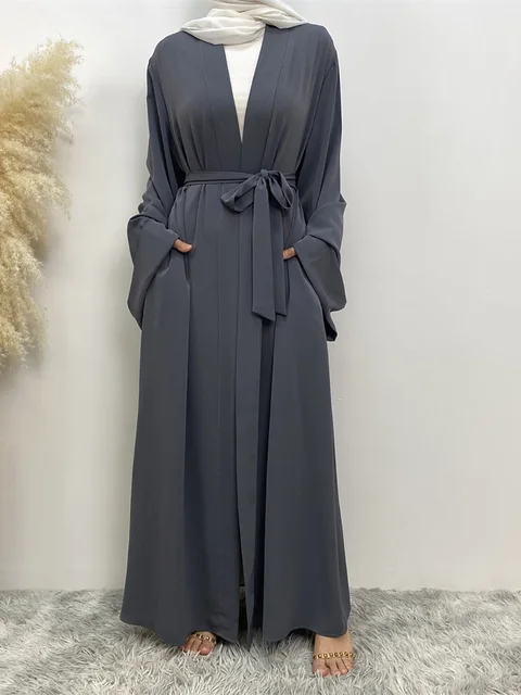 Chog omenRamadan Simple Open Abaya pour femmes, Dubaï, Turquie, Kaftan musulman pour femmes, Kimono, Robe modeste, Caftan Marocain, Vêtements Islamiques