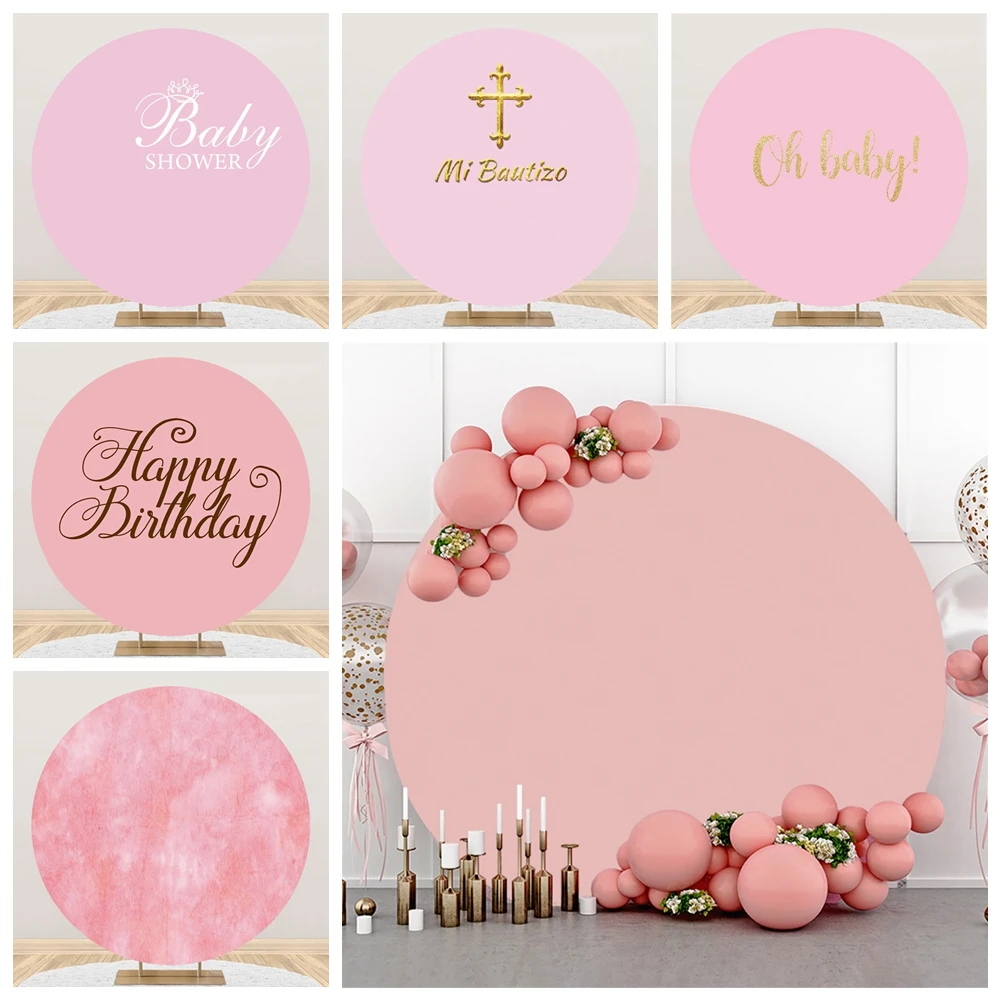 

Pink Round Backdrop Cover Baby Shower Oh Baby Girl Boy Birthday Party Wedding Circle Photography Background Decor Photo Studio