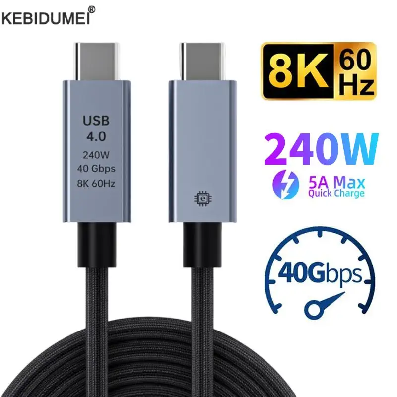 Thunderbolt C 타입 고속 충전기 케이블, 노트북 모바일 디스크용, 데이터 전송 USB C, 40Gbps, 4 USB 4.0 케이블, 1m, 240W