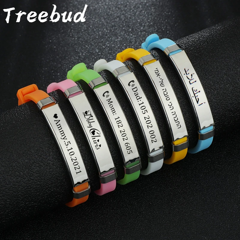 

Treebud Anti Lost Bracelets for Baby Kids Custom Engrave Name Date Phone Number Stainless Steel Silicone Bracelet Jewelry Gifts