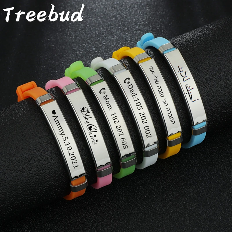 Treebud braccialetti Anti smarrimento per bambini con incisione  personalizzata nome data numero di telefono bracciale in Silicone in  acciaio inossidabile regali di gioielli _ - AliExpress Mobile