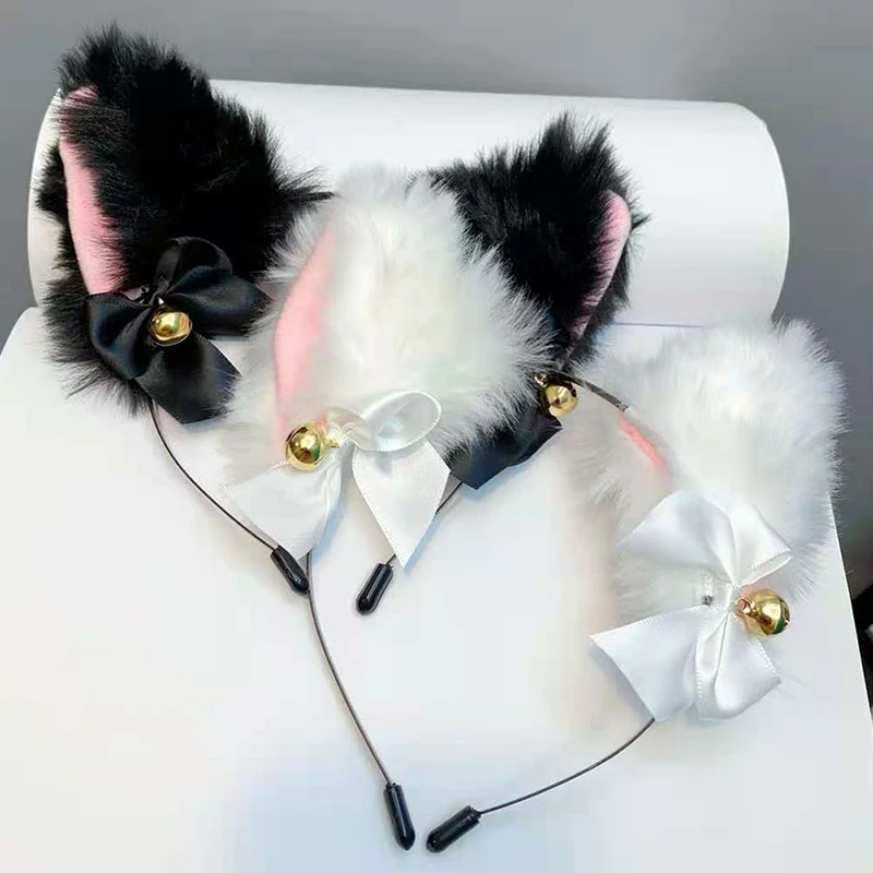 Cat Ears Headband Necklace Plush Bell Hairband anime hair accessories for Women Girls Cosplay Masquerade Party Costume
