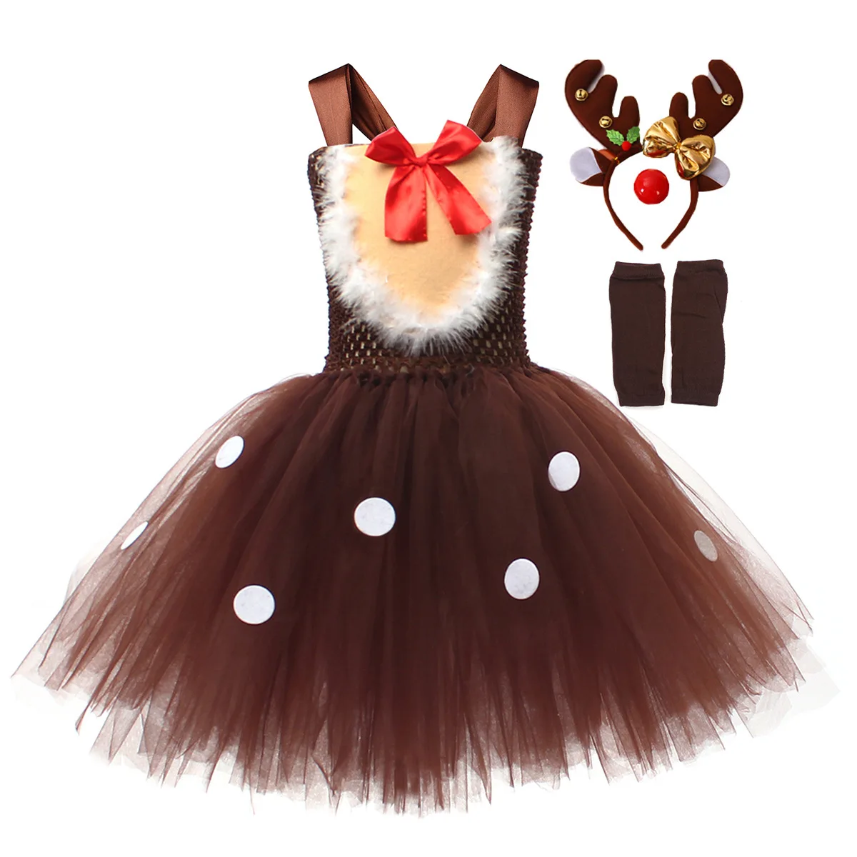 

New Christmas Girls Deer Tutu Dress Christmas Halloween Elk Reindeer Cosplay Costume for Kids Fancy Purim Holiday Birthday Party