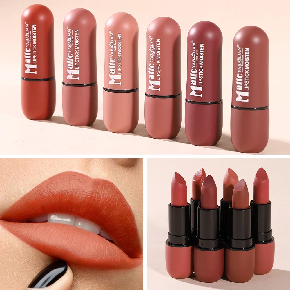 6 Farben Lippenstift Lippen Make-up Sexy Frau Samt Matt Lipgross Tönung für Lippen Langlebig Wasserdicht Antihaft-Cup Lippenkosmetik_voghion.com