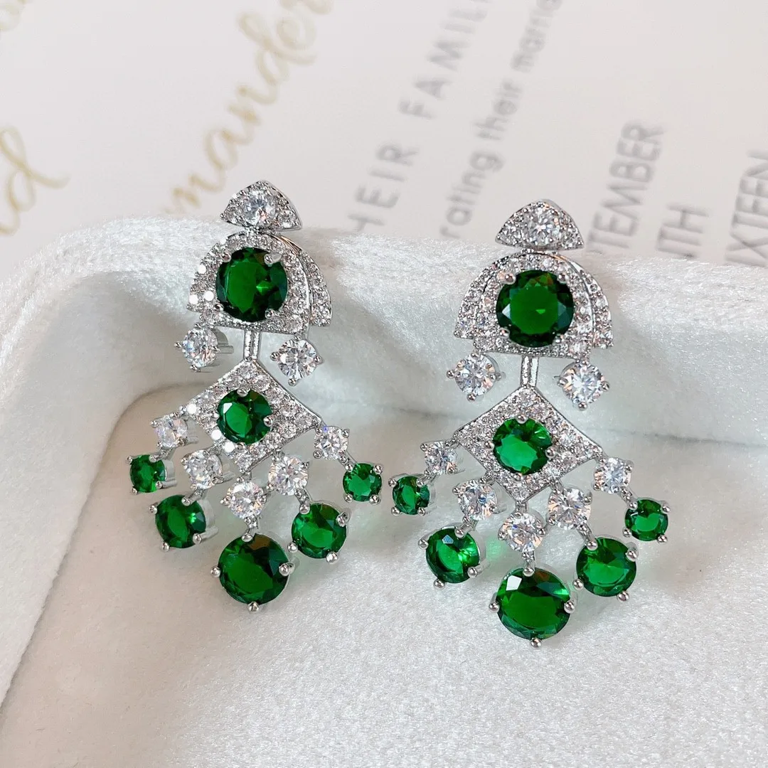 

European and American Style Dangle Earrings with Micro Inlaid Colored Zircon Stones For Women