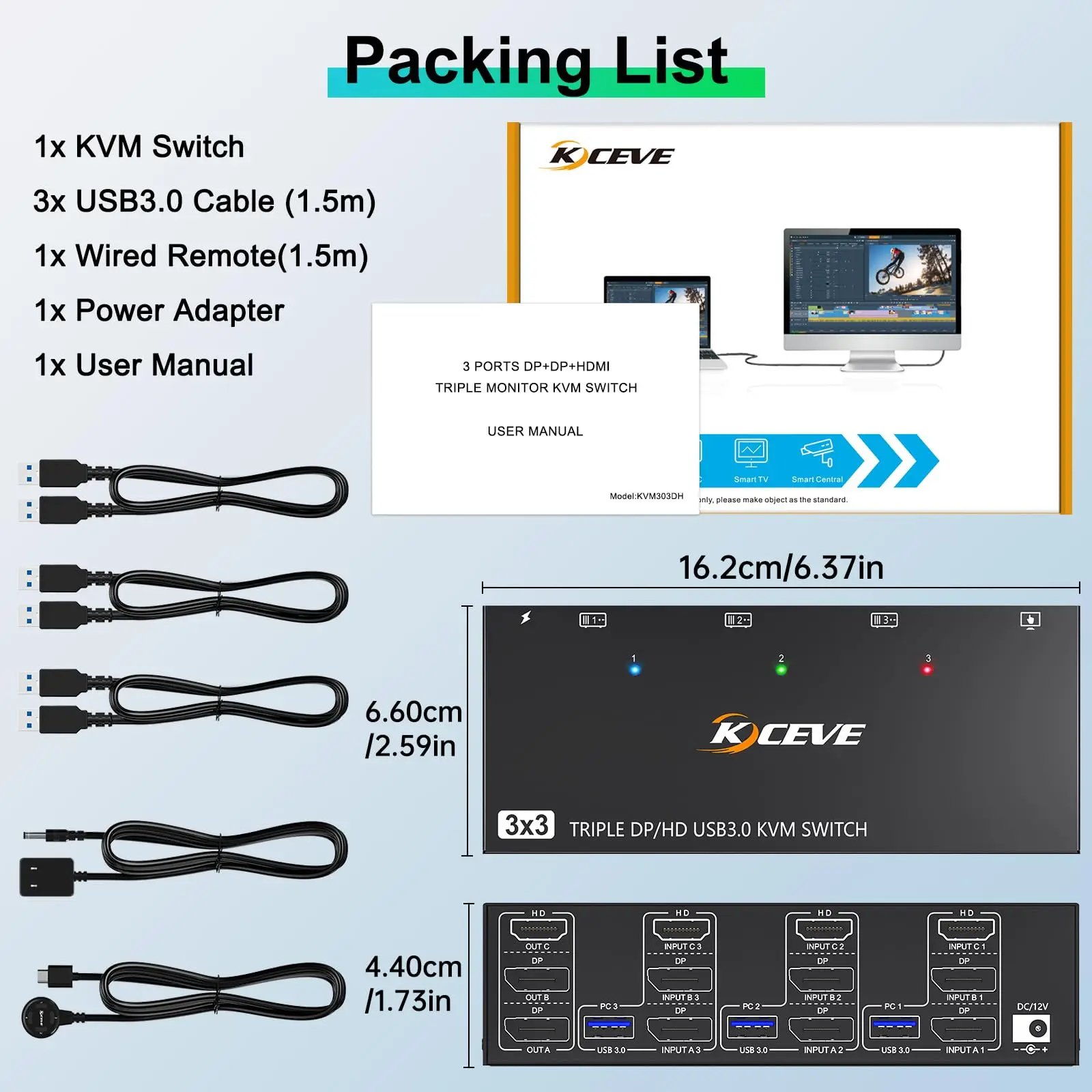 KVM Switch 2/3 Monitors 3 Computers 8K@60Hz 4K@144Hz,HDMI Displayport Dual/Triple Monitor for 3 PC Share 2/3 Monitor 4 USB3.0 6
